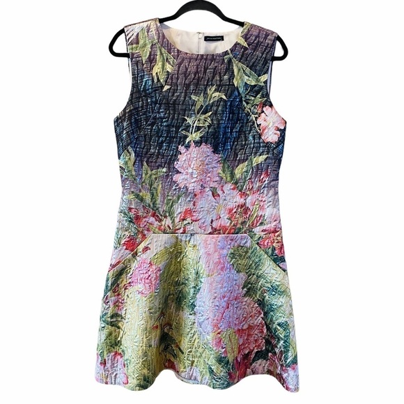 NATORI Birds Of Paradise Jacquard Shimmer Metallic Drop Waist Dress Size 10 NEW - Picture 8 of 12